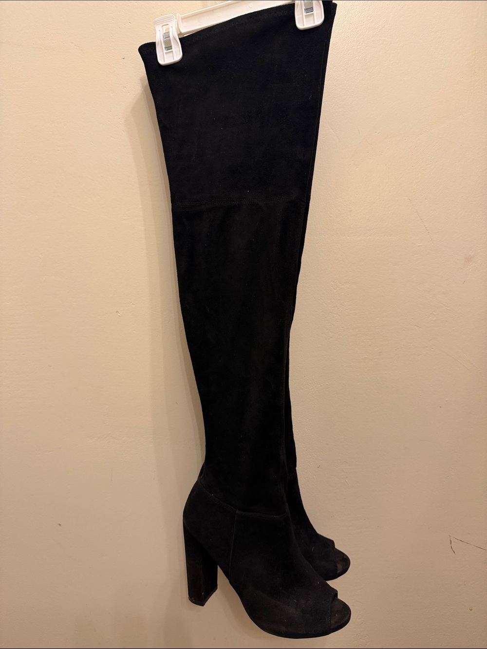 Windsor Black Over-the-Knee Peep-Toe Women’s Boots